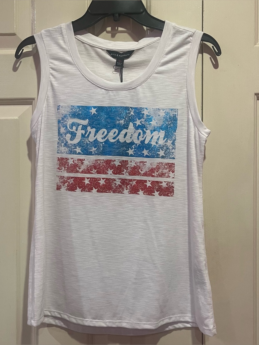 Freedom Flag Rock & Republic Graphic Muscle Tank Top Size XS Shiny